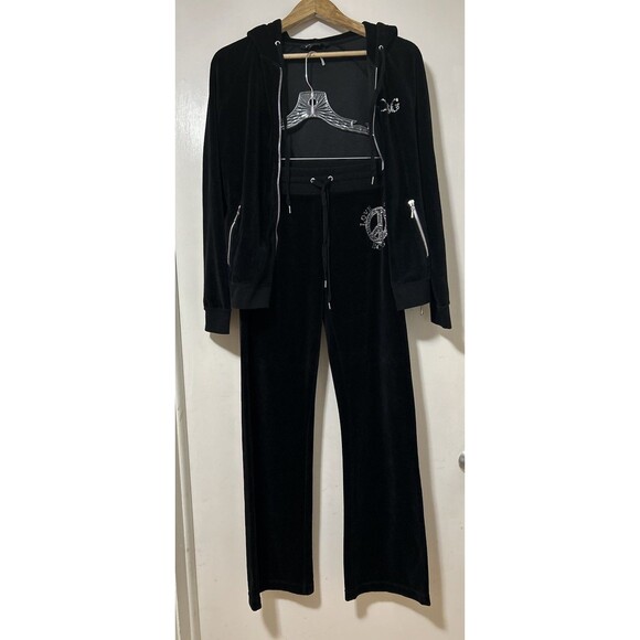 BCBG Y2K  women’s Black velvet Track Suit Front And Back Bling Size M/L Read - Picture 2 of 15